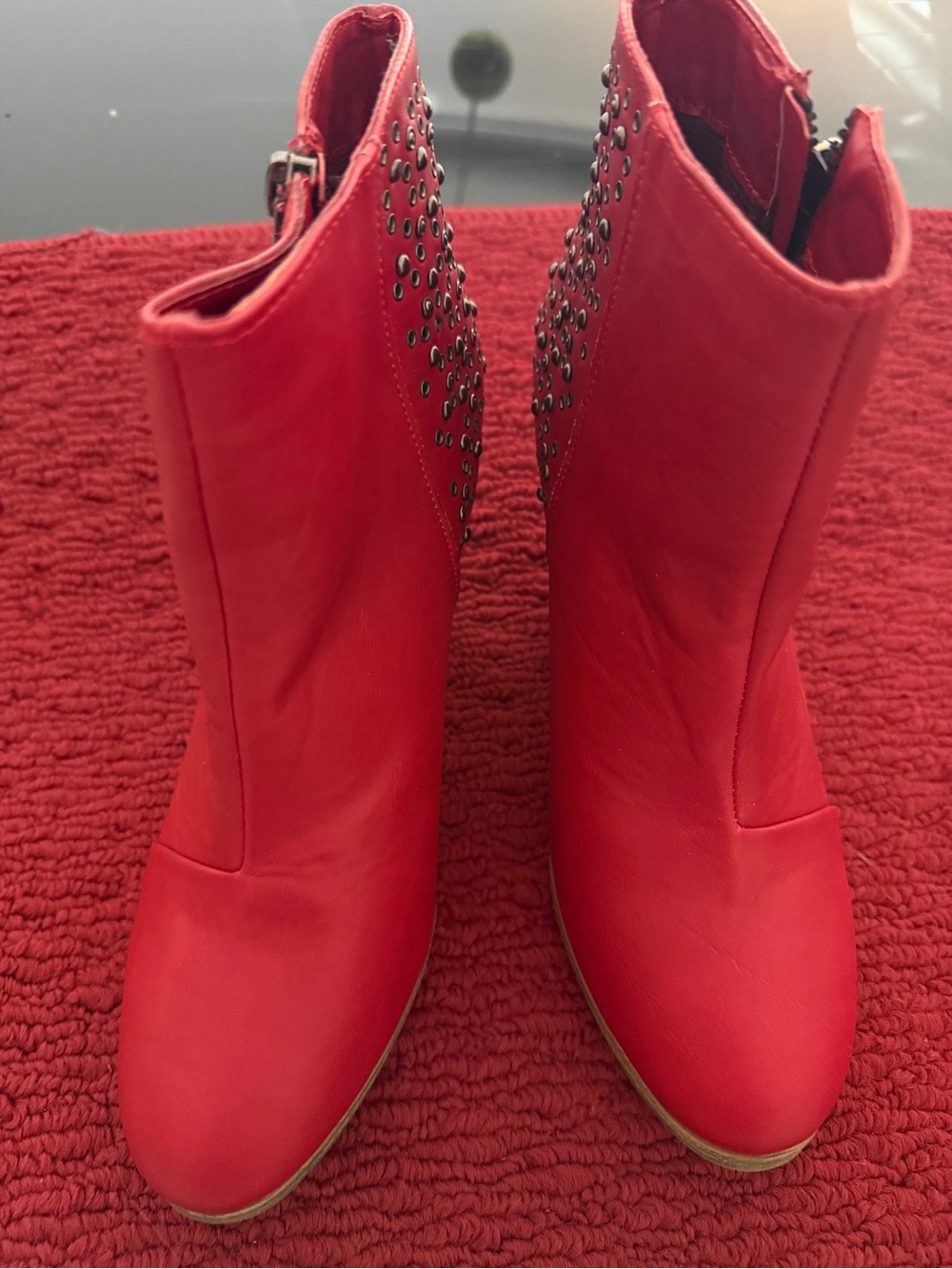 Red Studded Ankle Boots - Women's Fashion Boots